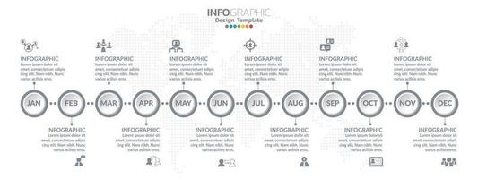 Timeline infographics design for 12 months with business concept vector