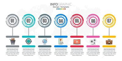 Diseño de plantilla infográfica con 7 opciones de color. vector