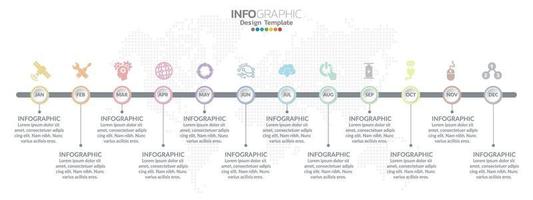 Timeline infographics design for 12 months with business concept vector
