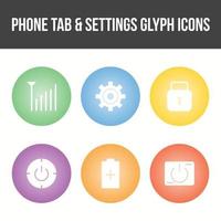 Unique Phone Tab and Settings Vector Icon Set