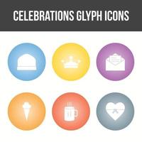 Conjunto de iconos de vector de glifo de celebración única