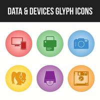 Conjunto de iconos de vecor de línea única de iconos de datos y dispositivos vector