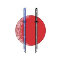 Japanese matched pair traditional swords with moon red circle vector