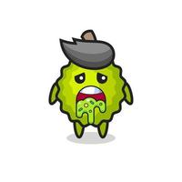 el lindo personaje durian con vómito vector