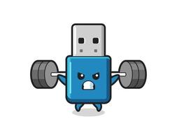 flash drive usb mascot cartoon with a barbell vector