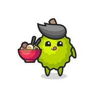 cute durian character eating noodles vector