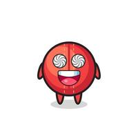 cute cricket ball character with hypnotized eyes vector