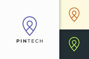 Pin logo or marker in simple line and modern represent map or position vector