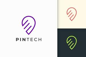 logotipo de pin o punto en línea simple y forma moderna para empresa de tecnología