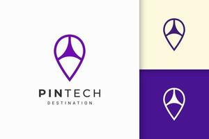logotipo de pin o punto en línea simple y forma moderna para empresa de tecnología