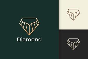 Logotipo de joya o joya de lujo en forma de línea de diamante con color dorado