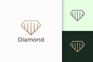 Logotipo de joya o joya de lujo en forma de línea de diamante con color dorado vector