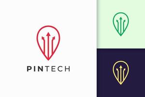 Pin logo or marker in simple line and modern represent map or position vector