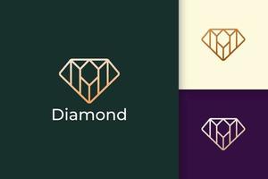 Luxury gem or jewel logo in diamond line shape with gold color vector