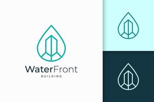 Waterfront apartment or property logo in simple line shape vector