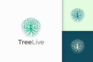 Logotipo de árbol circular con raíz en color verde y forma moderna vector