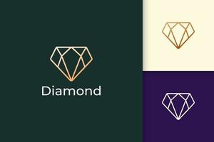 Logotipo de joya o joya de lujo en forma de línea de diamante con color dorado