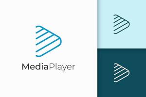 Media player logo in simple and modern line art play shape vector