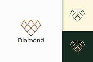 Luxury gem or jewel logo in diamond line shape with gold color vector