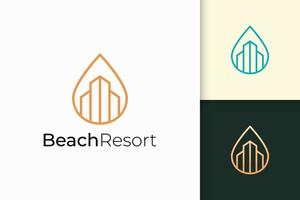 Waterfront apartment or property logo in simple line shape vector