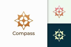 Compass logo in modern and luxury style with gold color vector
