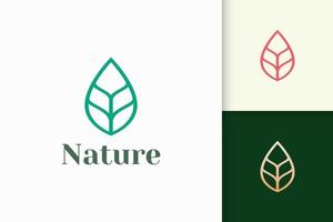 Leaf or plant logo in simple line shape represent beauty and health vector