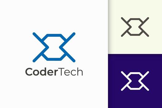 Programmer or developer logo in simple and modern for tech company vector