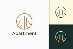 Building or apartment logo in simple line shape for real estate vector