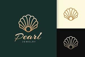 Logotipo de perlas o joyas en un ajuste lujoso y elegante para belleza o cosmética. vector