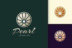 El logotipo de perlas de lujo en abstracto y el círculo representan joyas o belleza. vector