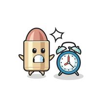 Cartoon Illustration of bullet is surprised with a giant alarm clock vector