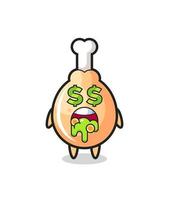 fried chicken character with an expression of crazy about money vector