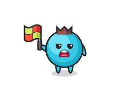 blueberry character as line judge putting the flag up vector