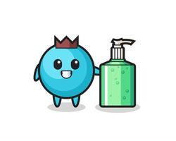 cute blueberry cartoon with hand sanitizer vector