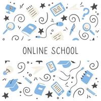 Hand drawn set of online education elements. Vector illustration.