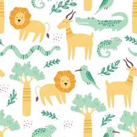 Seamless pattern with cute african animals vector