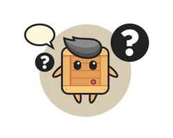 Cartoon Illustration of wooden box with the question mark vector