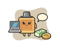 Mascot Illustration of wooden box as a hacker vector