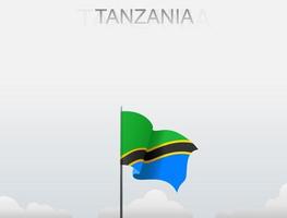 bandera de tanzania volando bajo el cielo blanco vector