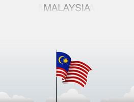 Flag of Malaysia flying under the white sky