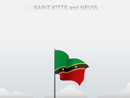 Flag of Saint Kitts and Nevis flying under the white sky vector