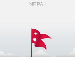 bandera de nepal volando bajo el cielo blanco vector