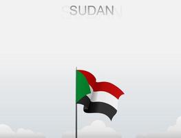 Flag of Sudan flying under the white sky vector