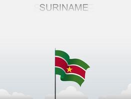 Flag of Suriname flying under the white sky vector
