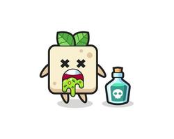 Ilustración de un personaje de tofu que vomita debido a una intoxicación vector
