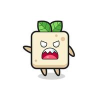 cute tofu cartoon in a very angry pose vector