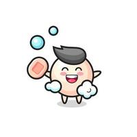 pearl character is bathing while holding soap vector