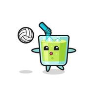 personaje de dibujos animados de jugo de melón está jugando voleibol vector