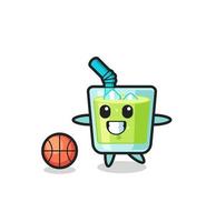 Illustration of melon juice cartoon is playing basketball vector