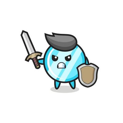 cute mirror soldier fighting with sword and shield